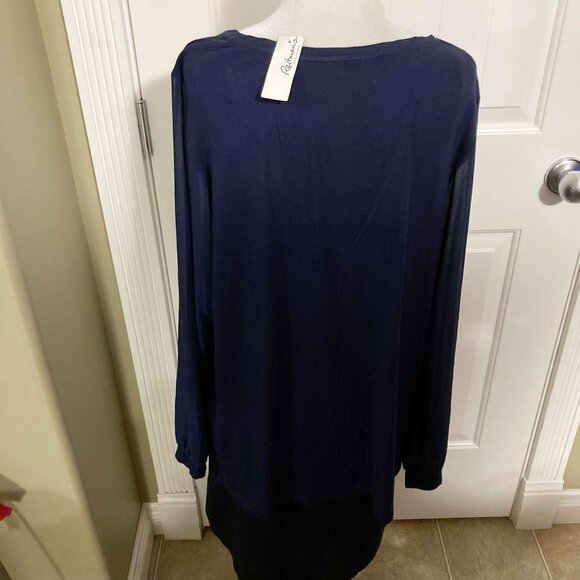 REITMANS NWT Navy blue scoop neck top with sheer sleeves ~ XL 1X XXL 2X shirt - Picture 16 of 16